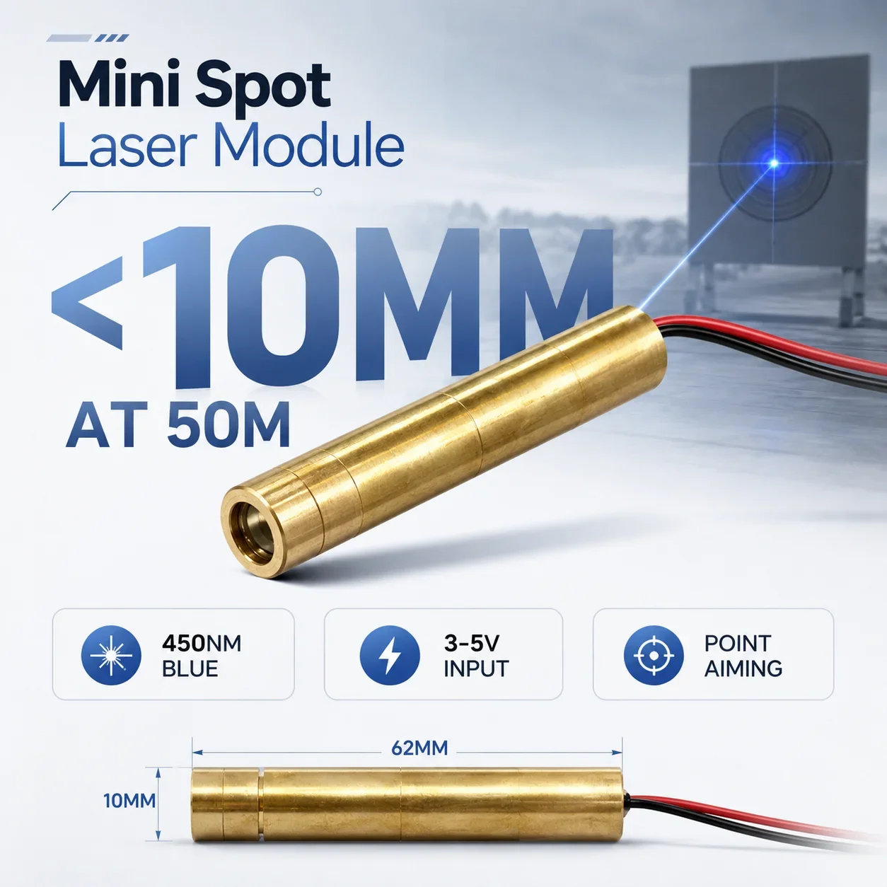 Zhonna 450nm 80mW Blue Laser Module Ultra Fine Spot Adjustable Focus Long Range Positioning Aiming Industrial Laser Diode Module