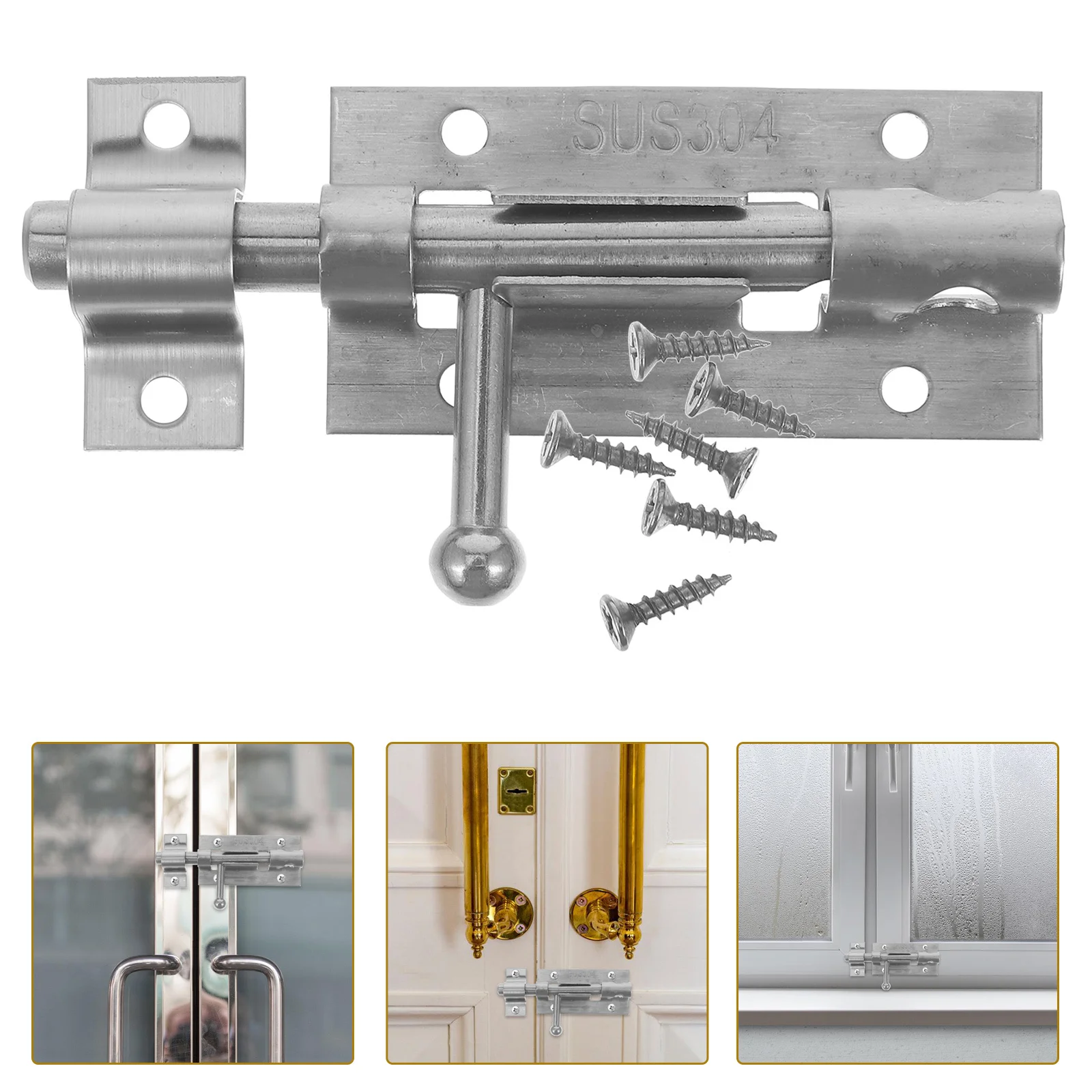 

4 Inch Stainless Steel Barrel Bolt Lock Strong Fixing Screws for Door Window Cabinet Drawer Furniture Pet Cage Security Door