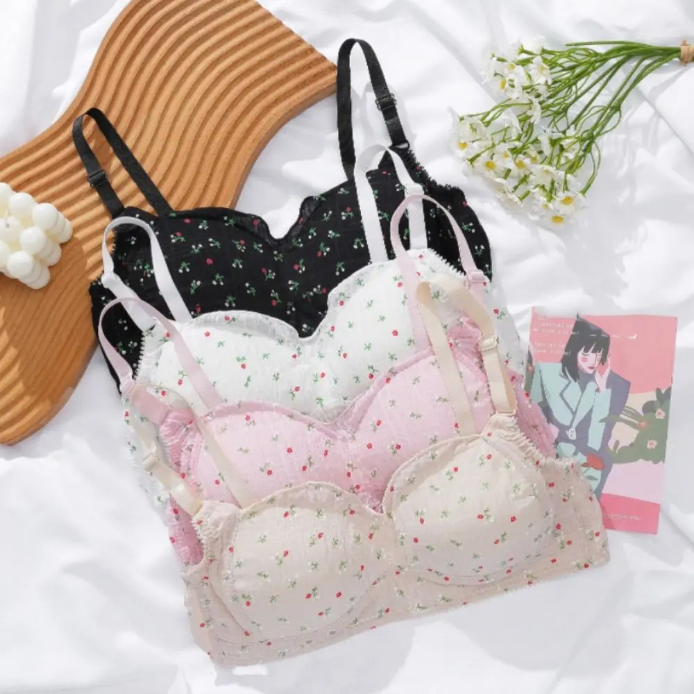 

Thin Sweet Flower Wireless Deep V Bra Shockproof Anti-sagging Brassiere for Women Underwear Lingerie Push Up Bra Gifts