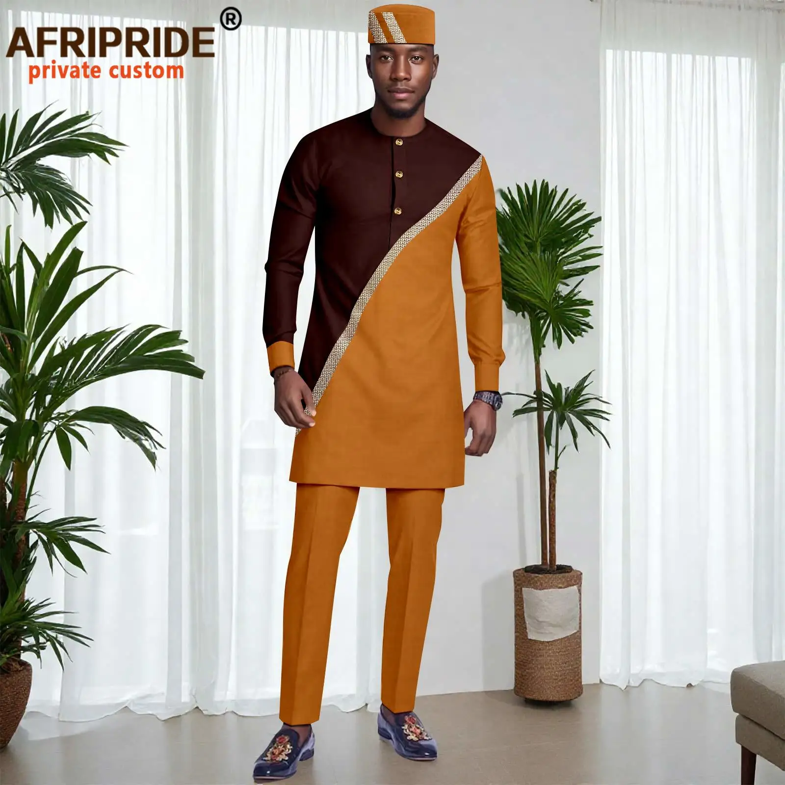 African Traditional Clothes for Men Embroidery Full Sleeve Shirts Pants and Hats 3 Pieces Set Dashiki Outfits Wedding 2516039