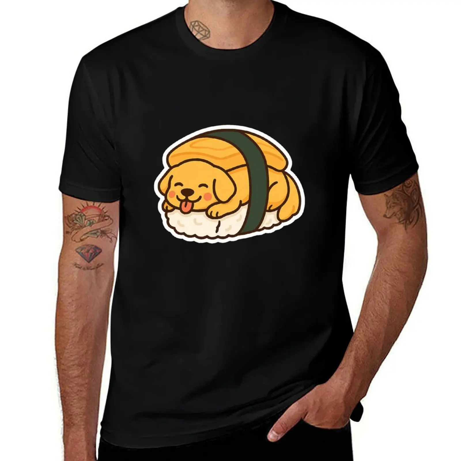 Golden Retriever Sushi Roll – Linda camiseta con pegatina de perro Tamago, tallas grandes, tops lindos, camiseta personalizada, camisetas lisas para hombre