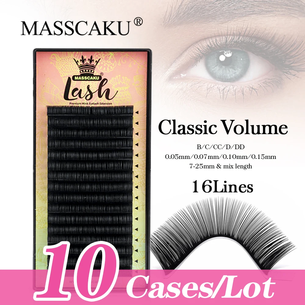 

MASSCAKU 10cases/lot 16 Lines All Size Classic Professional Lashes Premium Korea PBT Material Eyelash Extensions Beauty Makeup