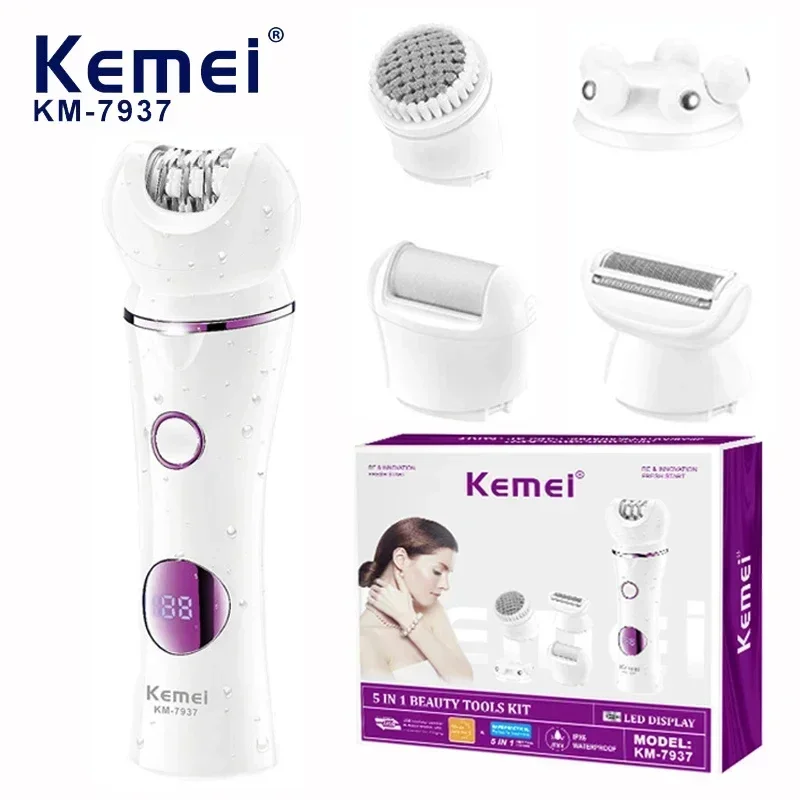 Kemei KM-7937 rechargeable multifunctional portable electric body shaver with five in one hair remover