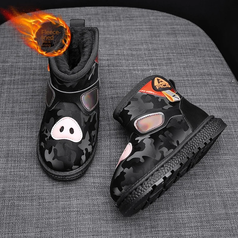 Boys' Snow Boots Waterproof Plus Velvet Cotton Shoes Non-slip Girls' Winter Short Boots Baby Shoes Children's Winter Warm Shoes