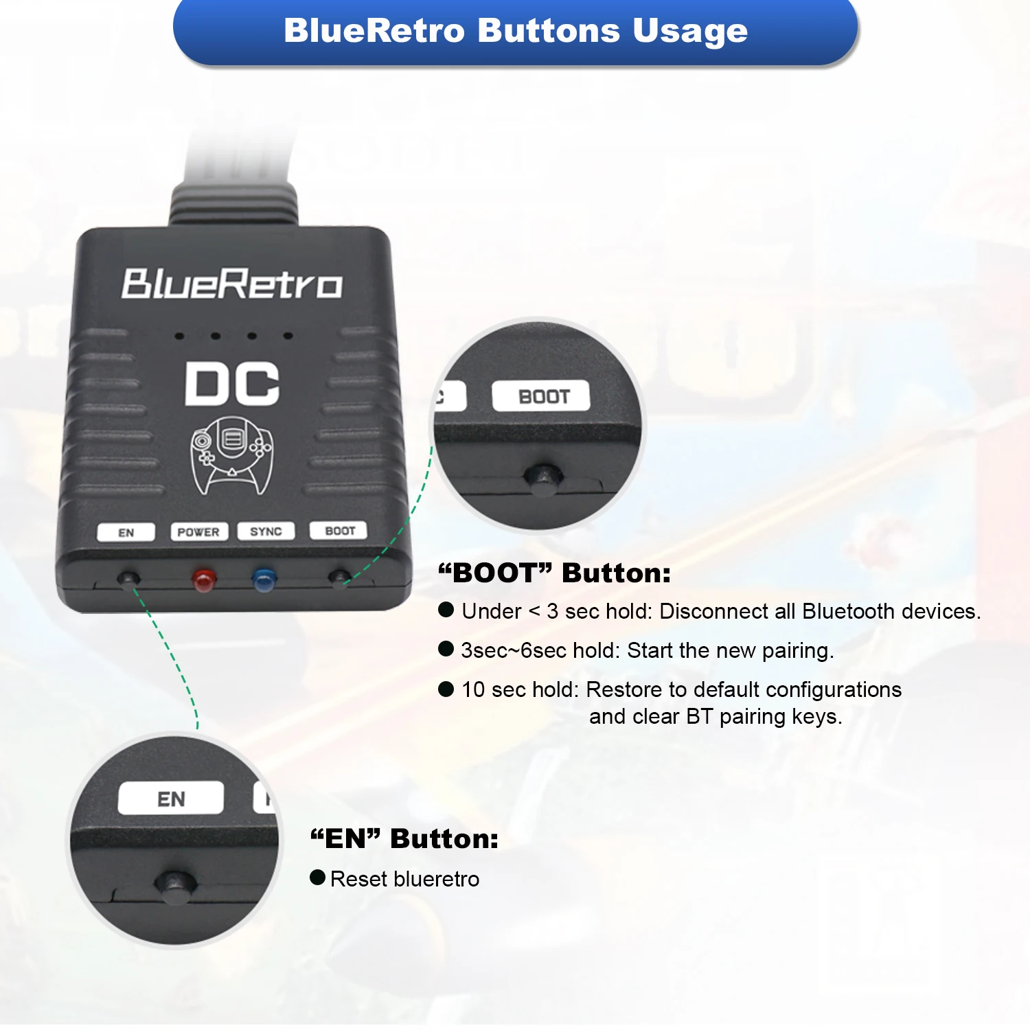 محول وحدة تحكم ألعاب لاسلكية من BlueRetro لمحول SEGA DreamCast DC يدعم PS4 PS5 8bitdo WiiU Switch Pro Joystick