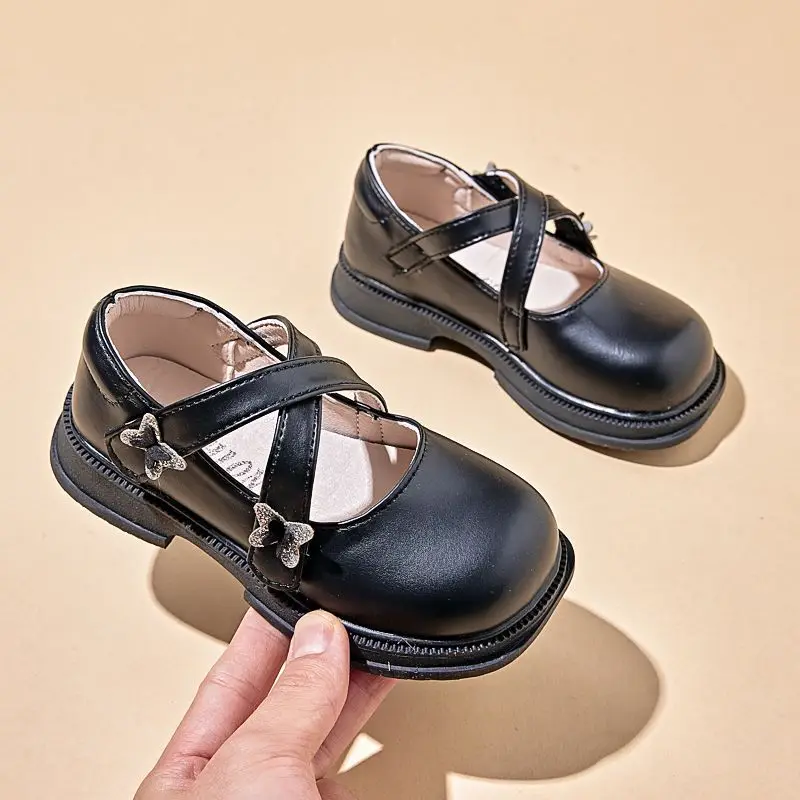 Girls Princess Shoes 2026 Spring Autumn New Hot Selling Silver Stylish Performance Kids Leather Shoes