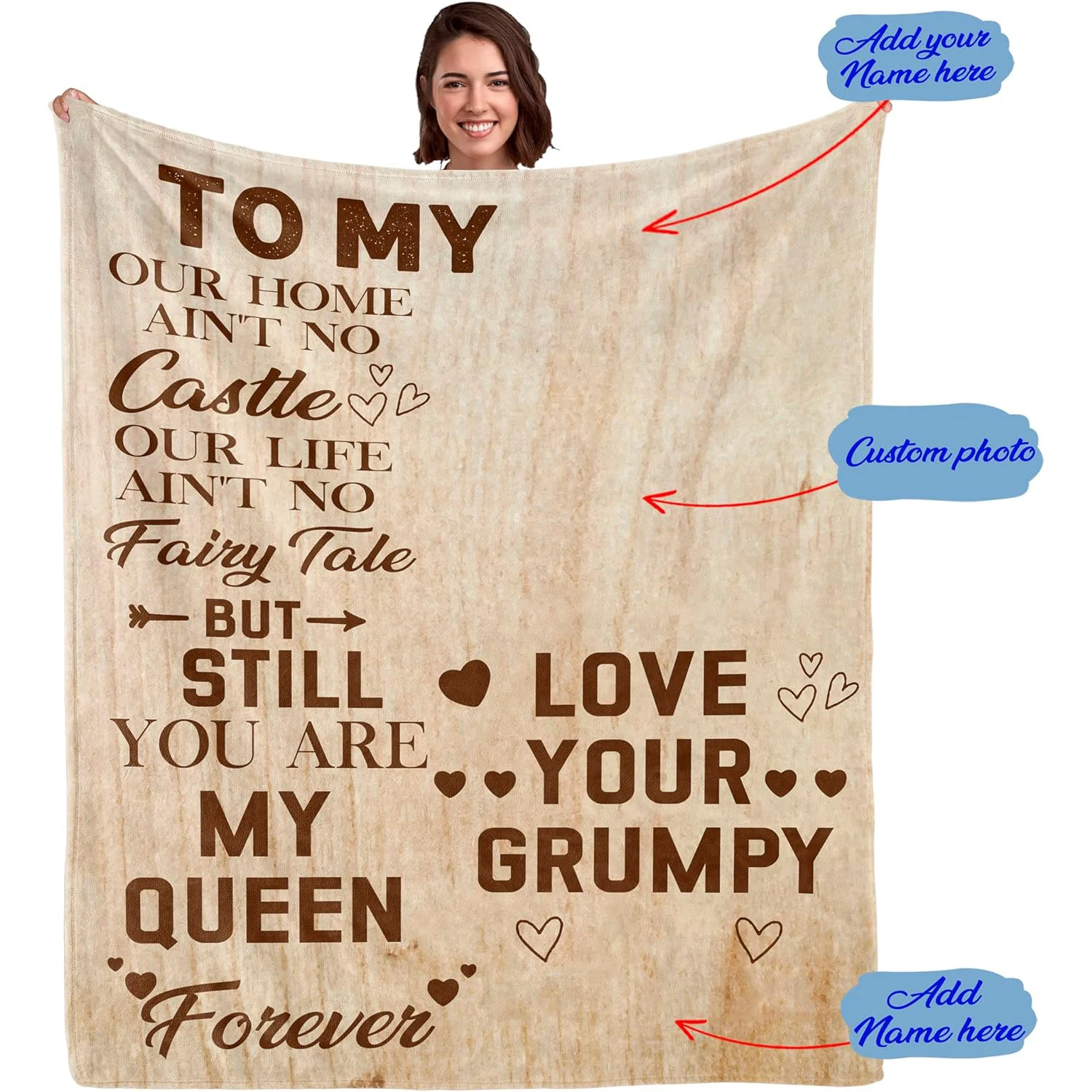 text, gift Customized photo, husband's blanket to with wife, blanket for my wife's wedding anniversary, romantic gift