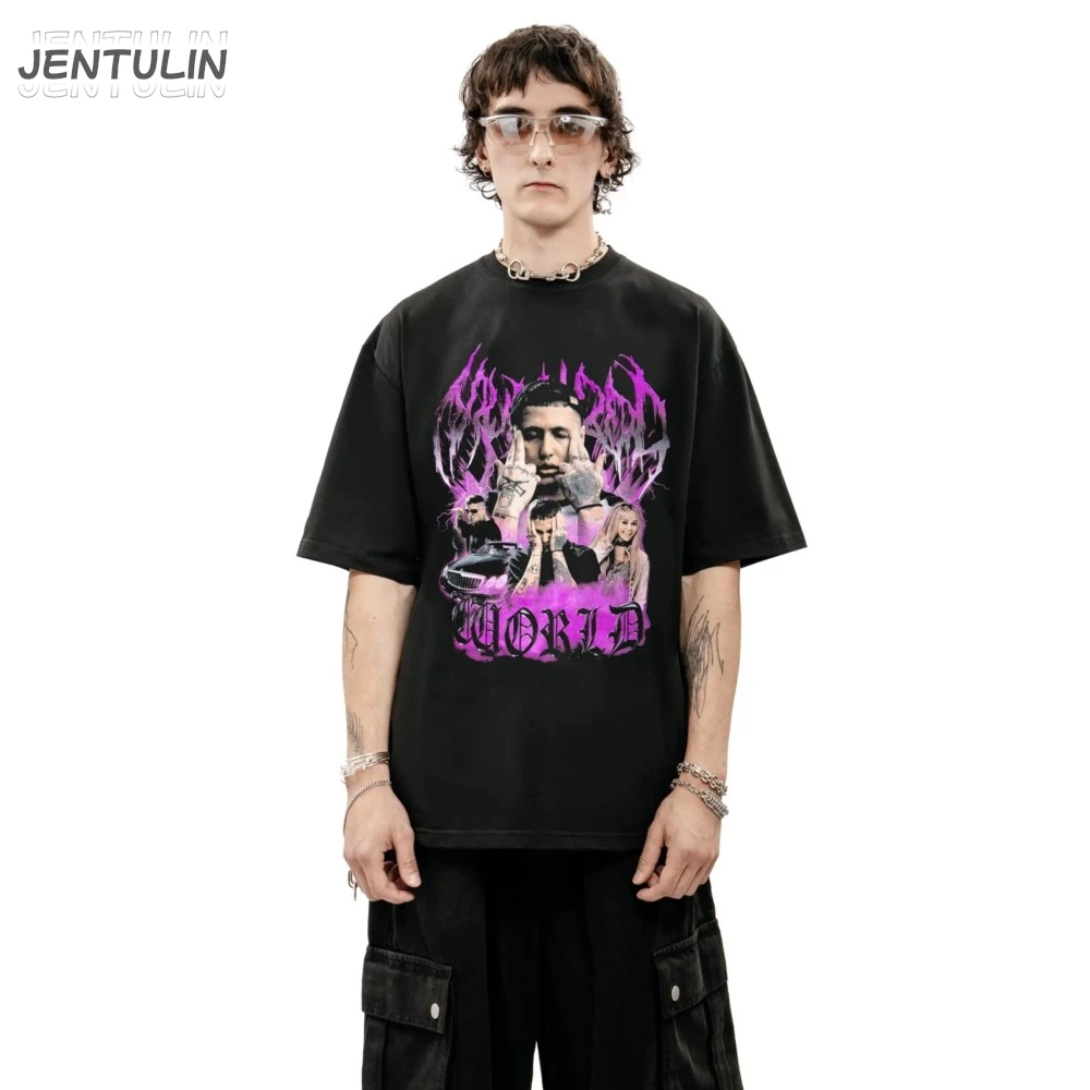 Harajuku المتضخم الشارع الشهير ملابس للرجال CMH الجرافيك MUDBLOOD WORLD قميص مطبوع الجمالية الهيب هوب قصيرة الأكمام قوطي Y2k #6