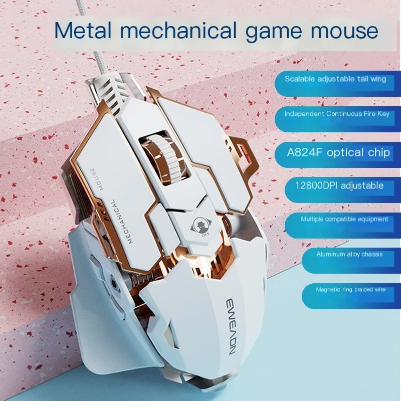 Mechanical Esports Wired Mouse Metal Macro Programming Gaming Mouse 12800 DPI 9D Mute Mause for Desktop Computer Laptop