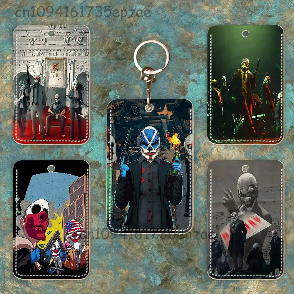 

P-Payday 2 Rectangle Card Case Keychain Access Card Bag Key Tag Ring Leather Card Holder Key Ring Access