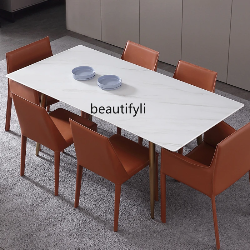 

Italian Stone Plate Dining Table Nordic Marble Rectangular Gold Dining Table