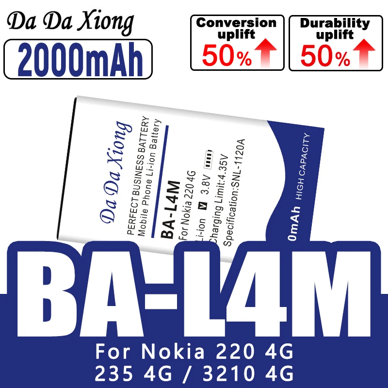 

100% новая аккумуляторная батарея для Nokia 220 4G/235 4G/3210 4G, аккумуляторы для телефонов 2000 мАч, 3,8 В, BA-L4M BAL4M BA L4M