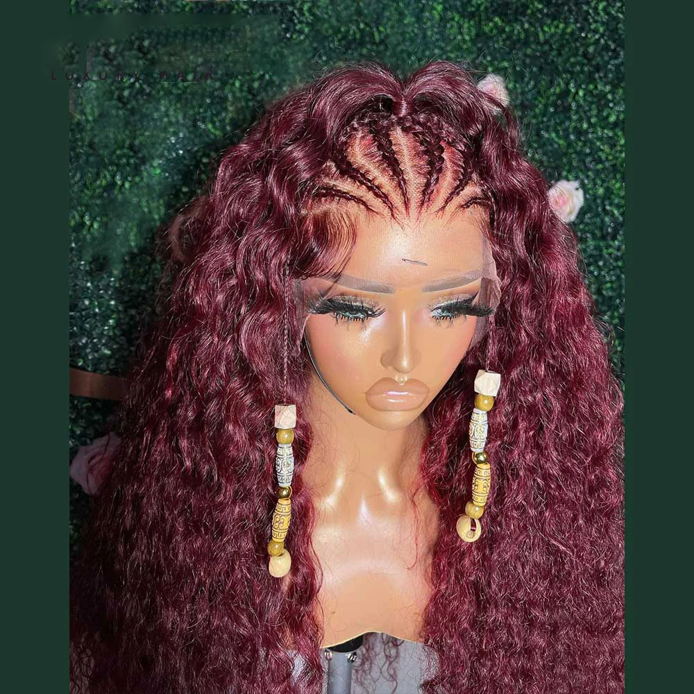 طويل غلويليس بورجوندي 99j 26 بوصة لينة 180 الكثافة غريب مجعد الدانتيل شعر مستعار أمامي للنساء شعر الطفل الاصطناعية قطعها يوميا