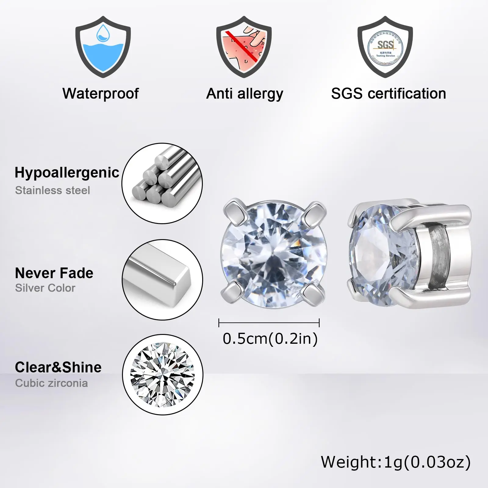 Punk Runde Zirkon Magnetische Ohrstecker Clips Nicht Piercing Edelstahl Kleine Ohrringe für Frauen Männer Modeschmuck ﻿ – Detail 7