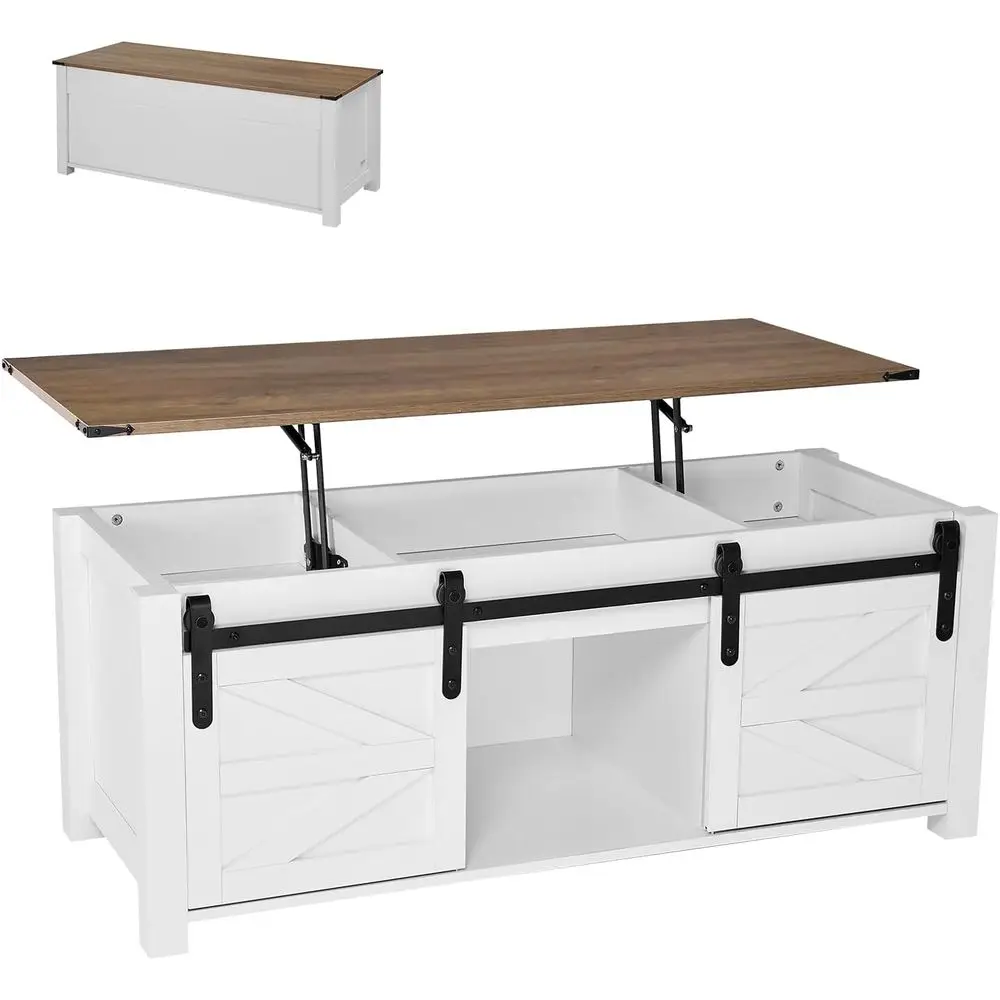 

Журнальный столик с подъемным верхом, центральный стол в деревенском стиле с дверью сарая и скрытым отделением для хранения, современная прямоугольная подъемная столешница для