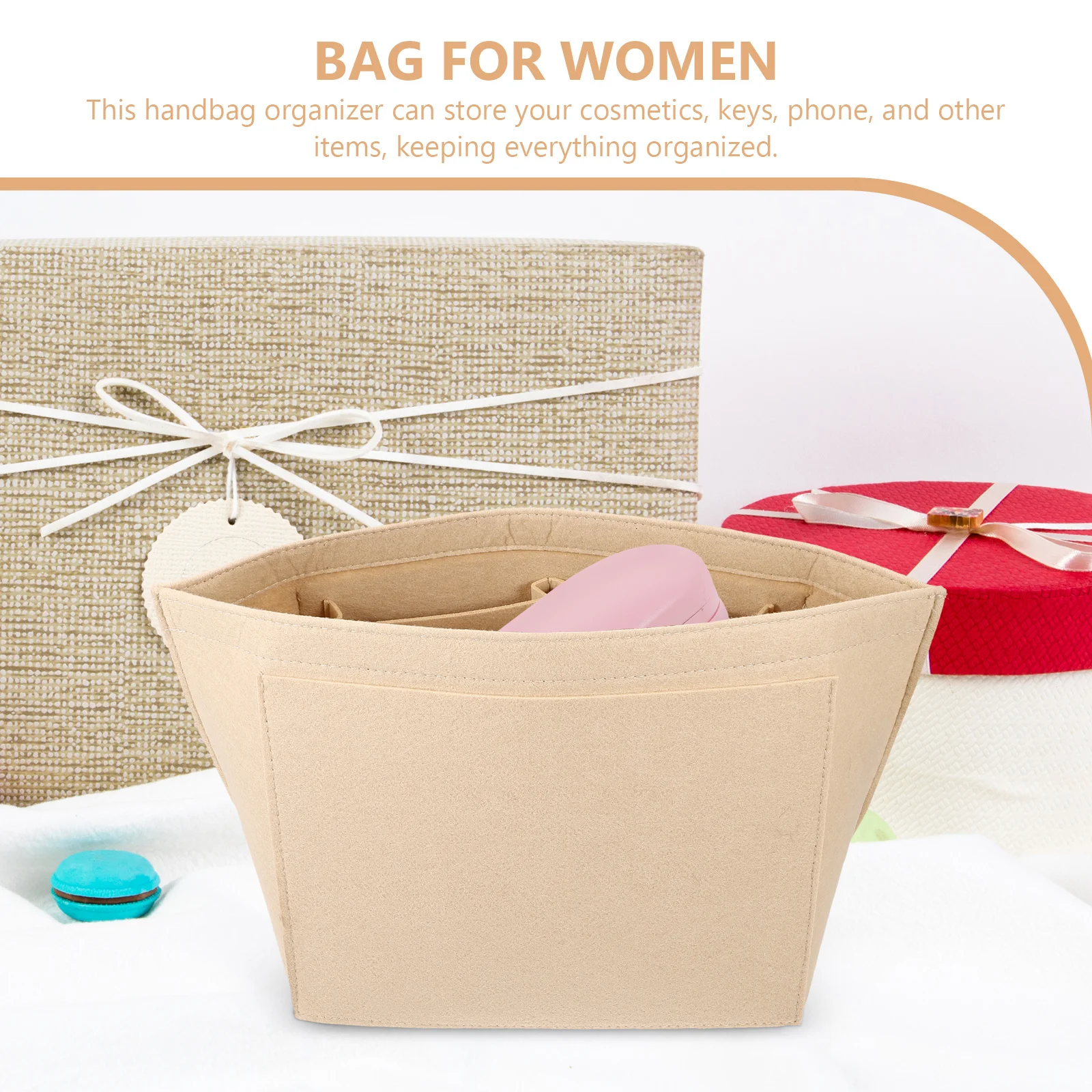 

Dividers Felt Bag Tote Bags Cosmetics Purses Beige Handbag Insert Liner