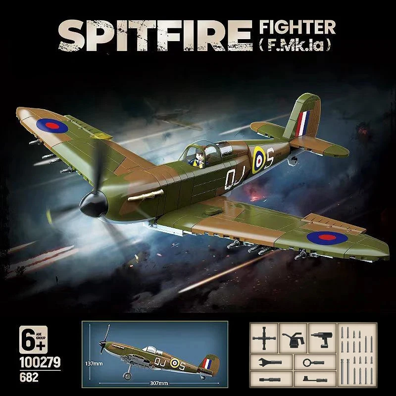 

100279 Британский истребитель Spitfire F.MK.la: развивающий конструктор для детей, подарок
