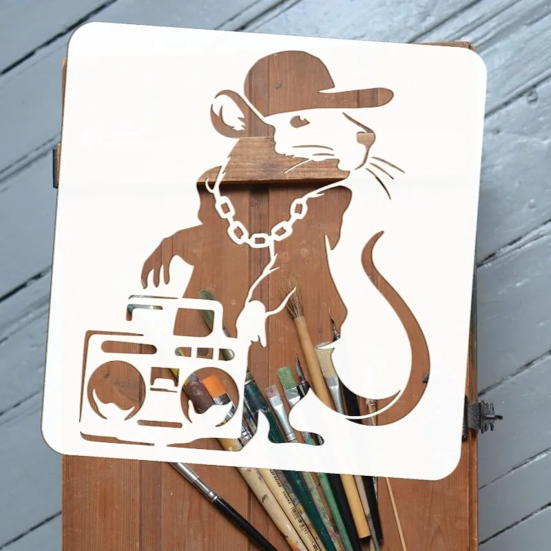1pc Banksy Hip Hop Rat Stencil 11.8x11.8inch Reusable Banksy Rat Stencil DIY Art Radios and Mouse Painting Template Banksy Theme