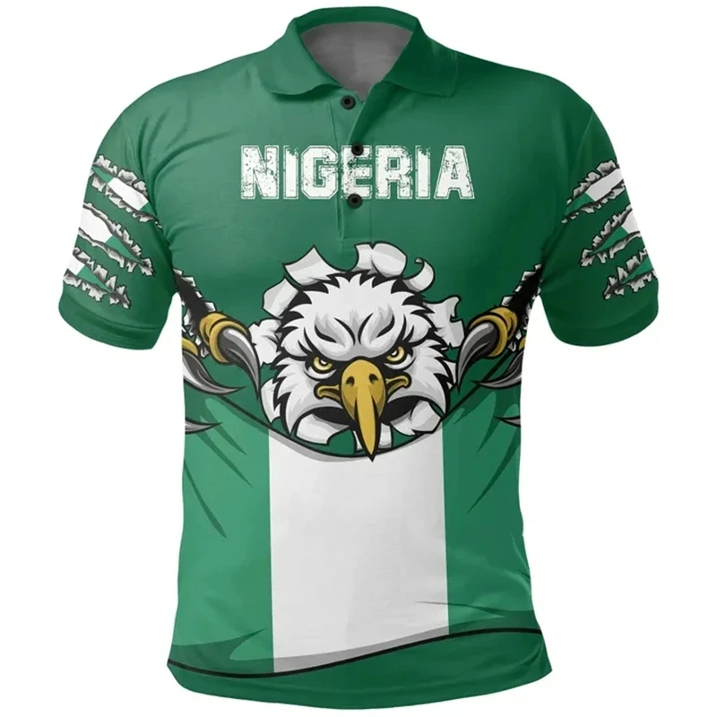 Africa Nigeria Flag Map 3D Printed Polo Shirt For Men Kids Clothes National Emblem Horse Eagle Short Sleeve Shirts Jersey Tops