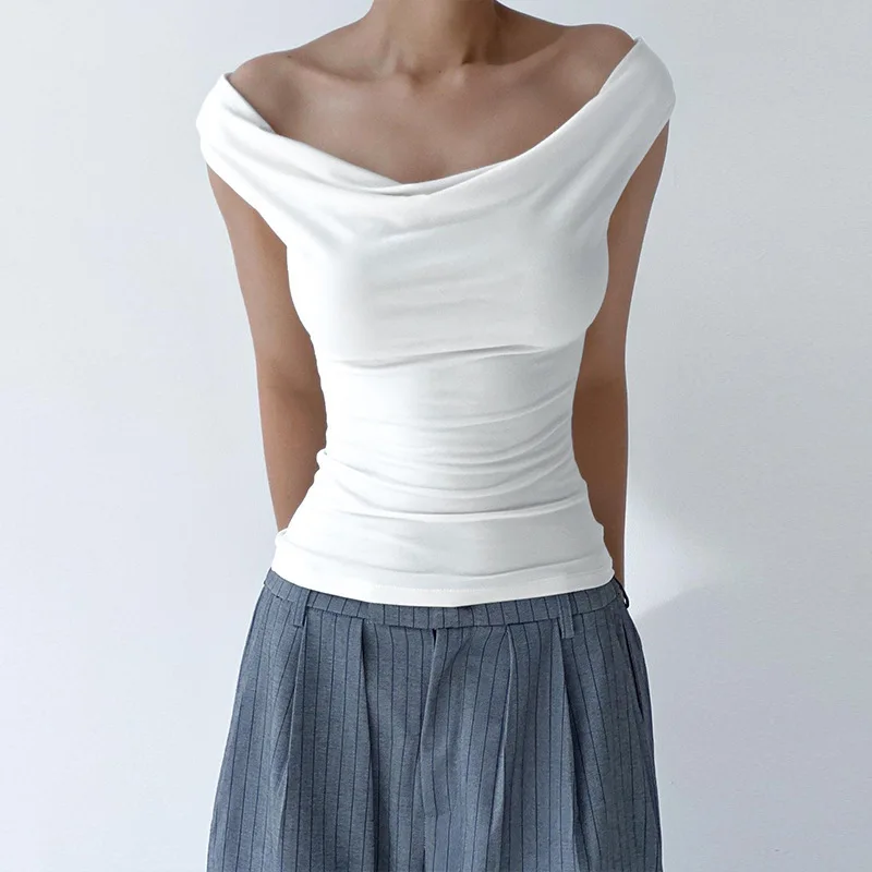 Camis and Tanks Women Sleeveless Swing Collar Backless Tie Back Ruched Top Summer Ladies Daily Outfit