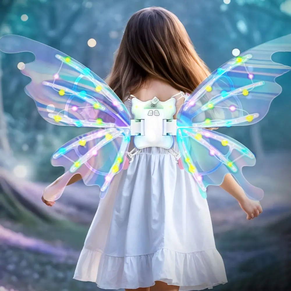 with Light Music Fairy Angel Wing Cosplay Shiny Electrical Moving Elf Wings Children's Dress Up Wings