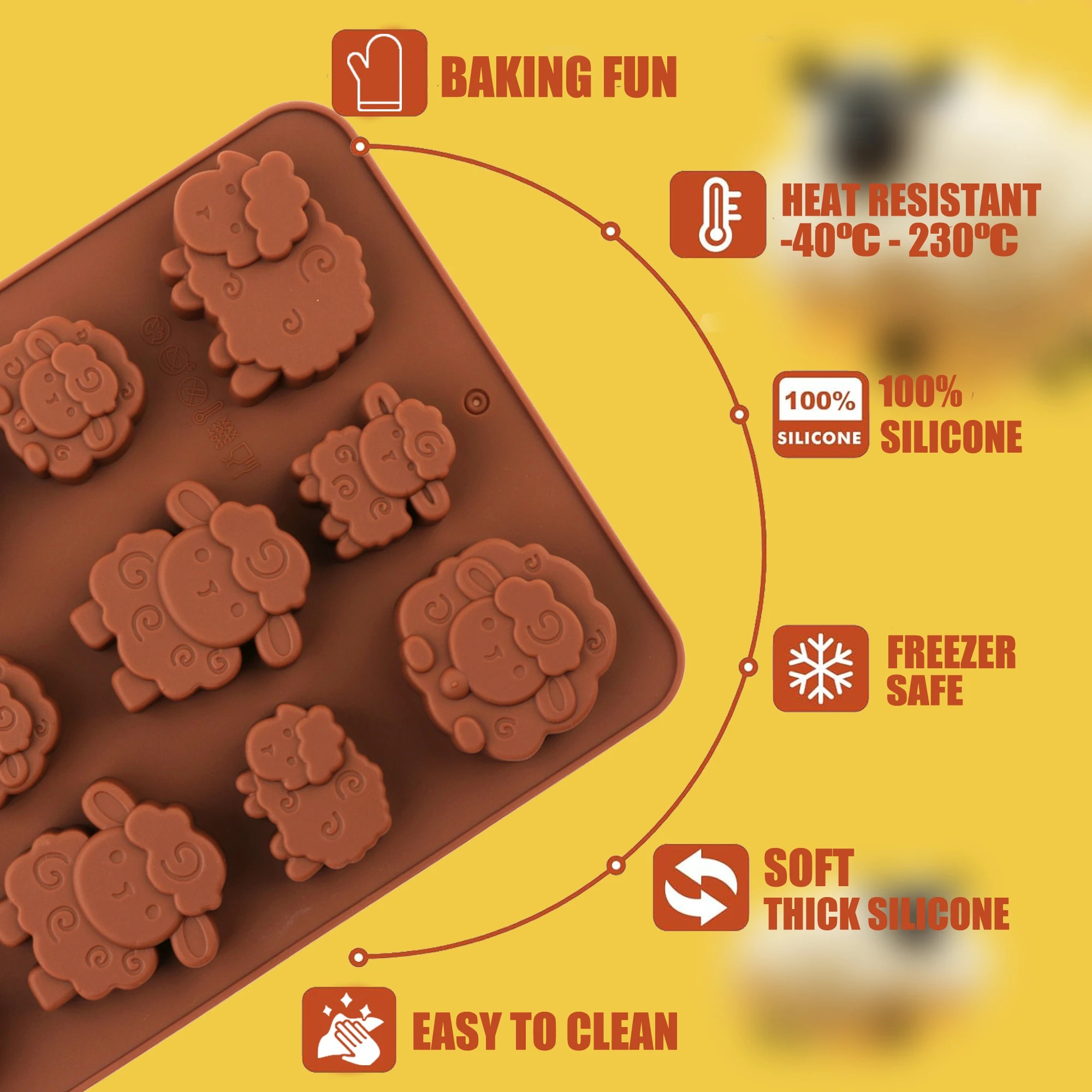 1Pack Silicone Eid Lamb Candy Mold, 3D Sheep Shaped Brown Silicone Chocolate Mold for Making Chocolate, Candies, Desserts, Cakes view 5