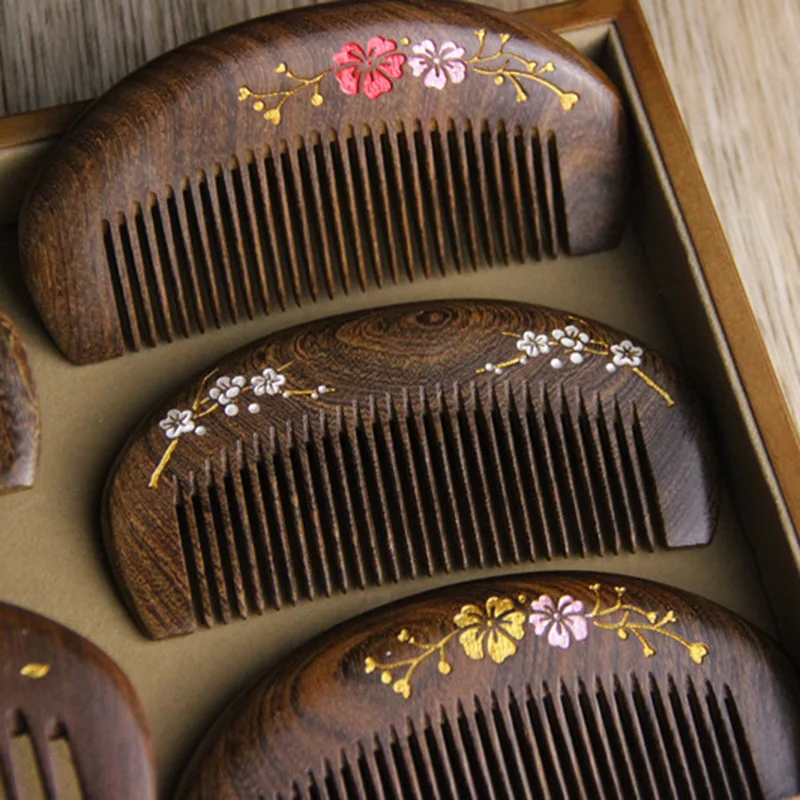 Children Baby Gold Sandalwood Small Comb Wood Structure Fine Tooth Hair Comb Anti-Static Head Acupuncture Point Massage Gift