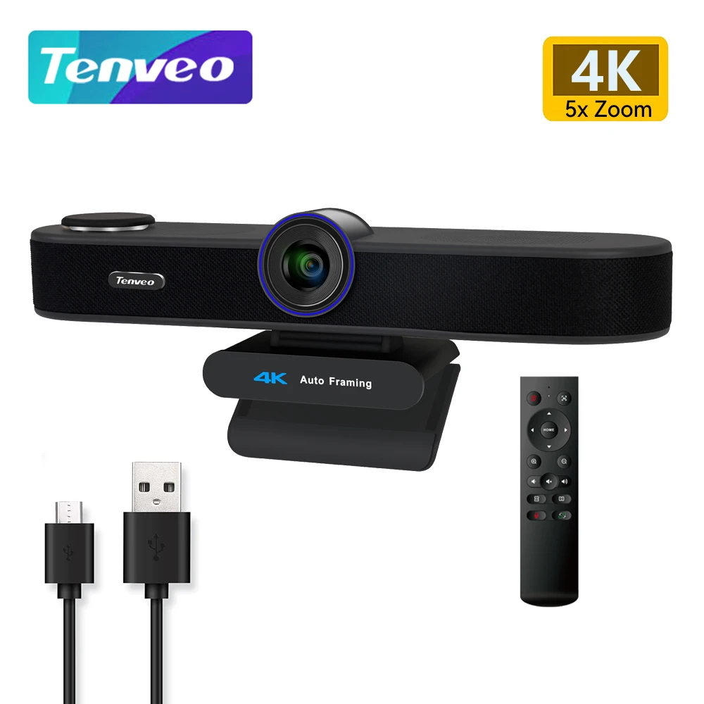 Tenveo VA300C All-In-One 4K AI EPTZ Webcam USB Voice Tracking 5X Digital Zoom 4 Mics 2W Speaker 3 FOV Modes Conference System
