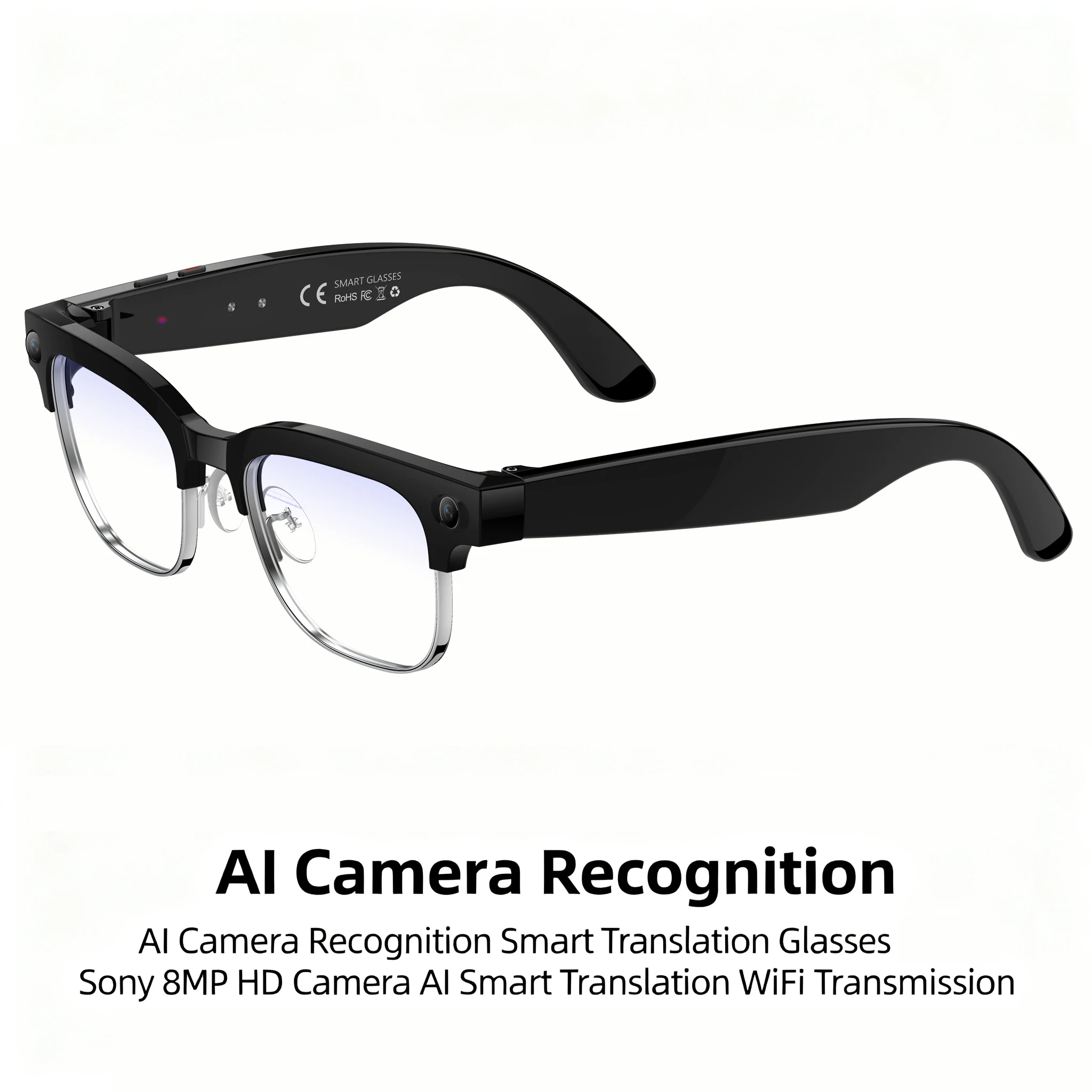

AI Camera Recognition Smart Translation Glasses W630 With Sony 8MP HD Camera Photo Video Audio AI Q&A WiFi Transmission Glasses