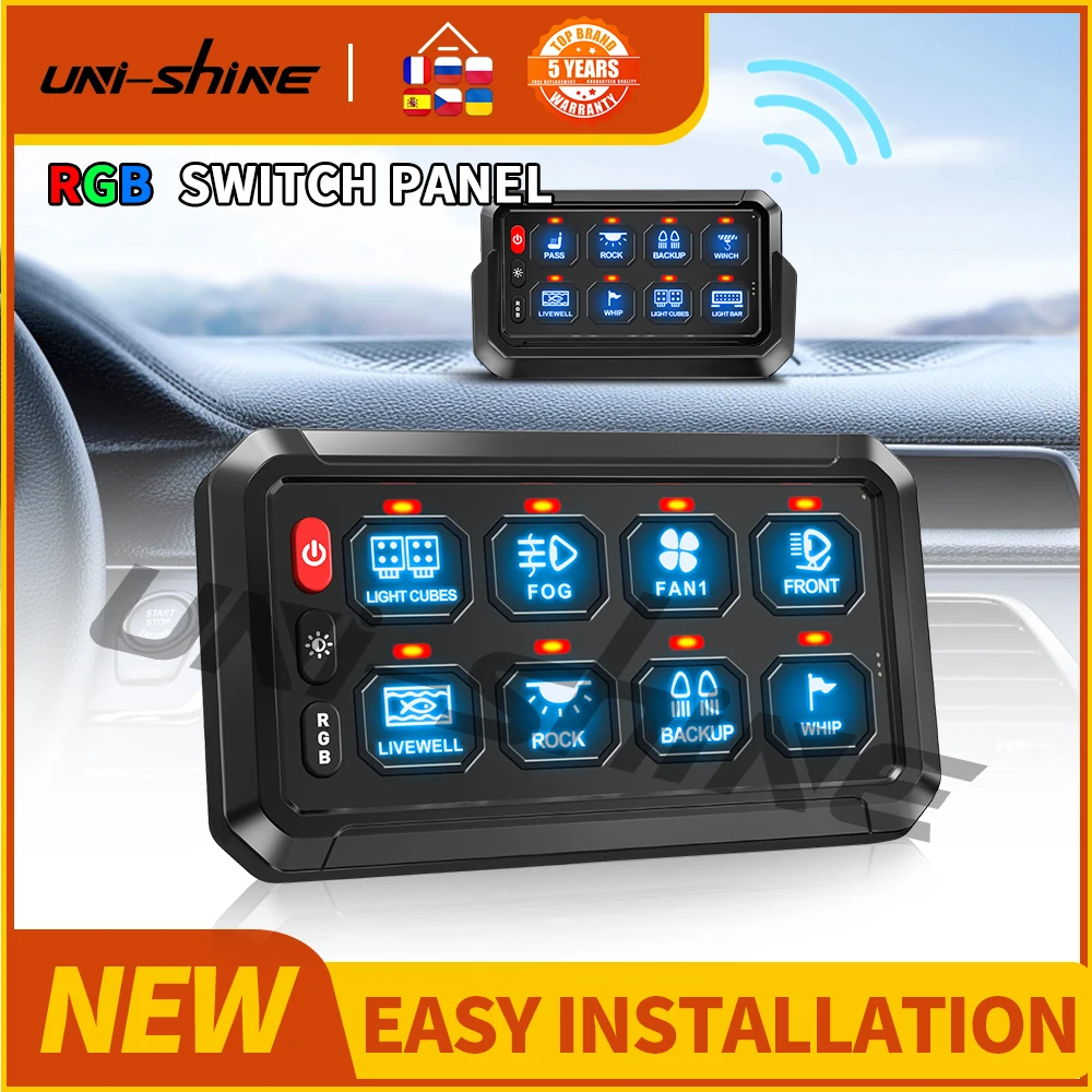

UNI-SHINE 8/12 Wireless RGB Switch Panel On Off Control Gangs Universal Switch Box Relays System 12V For Offroad 4x4 Boat