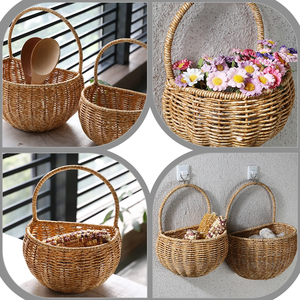 

Rattan Hanging Basket Storage Wall mounted Egg Garlic Container Light Brown Plastic Kitchen Decorative Baskets Large Space