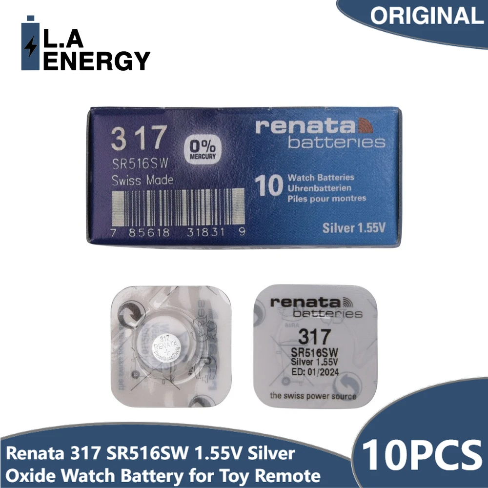 

10PCS Original Renata 317 SR516SW D317 V317 SR62 1.55V Silver Oxide Watch Battery for Toy Remote Swiss Made Button Coin Cell