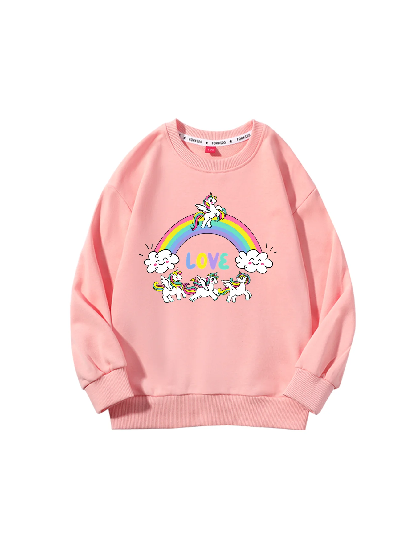 Cute Kids Clothes Spring Long sleeved Tops Girls Hoodies Sweatshirt Romantic Rainbow Love Print Pullover Children Autumn Wear