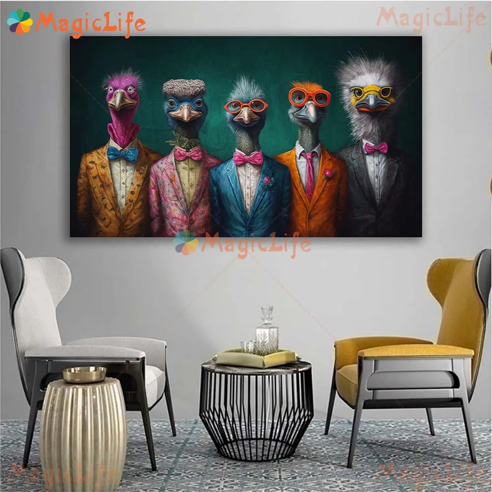 Funny Ostrich Head Portrait Canvas Print Pop Poster Wall Pictures For Living Room Wall Art Canvas Painting Home Decor Unframed