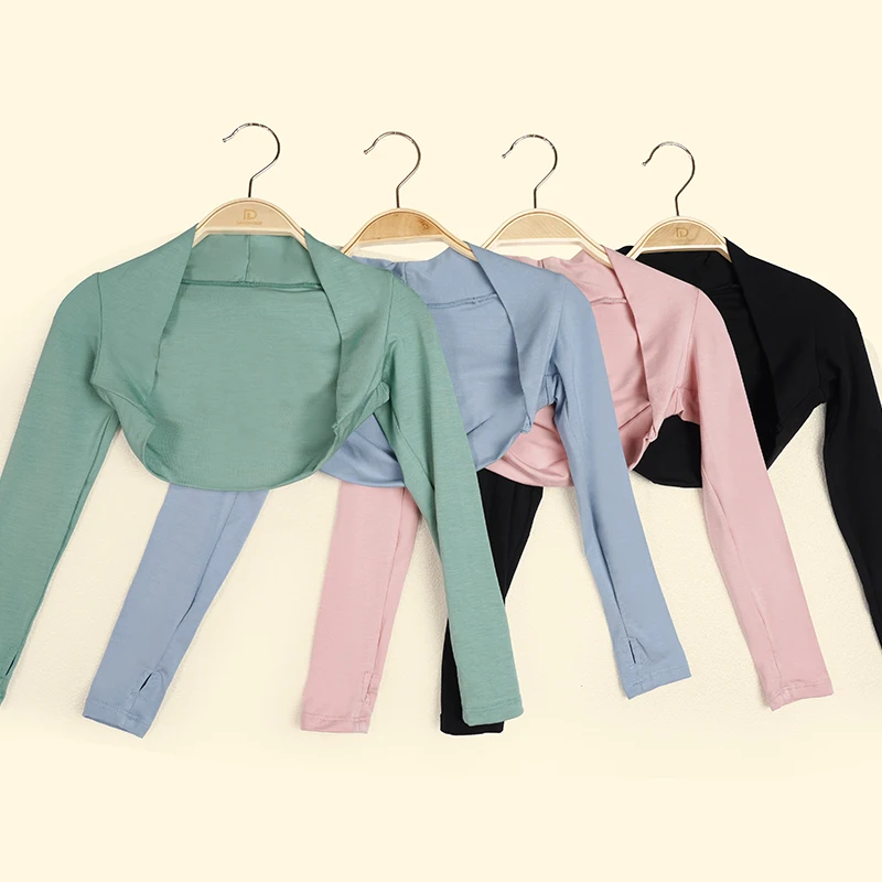 الفتيات الباليه القمم تتغاضى طويلة الأكمام الرقص قميص الاطفال اقتصاص الرقص القمم الملابس مشروط الرقص معطف القمم الباليه الرقص وتتسابق