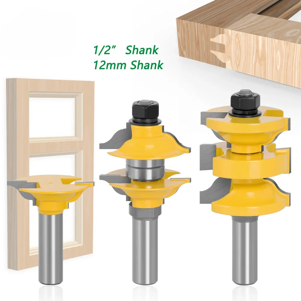 3pcs 12mm 12.7mm Shank Entry Interior Tenon Door Router Bit Set Ogee Matched R&S Router Bits Carving for Wood