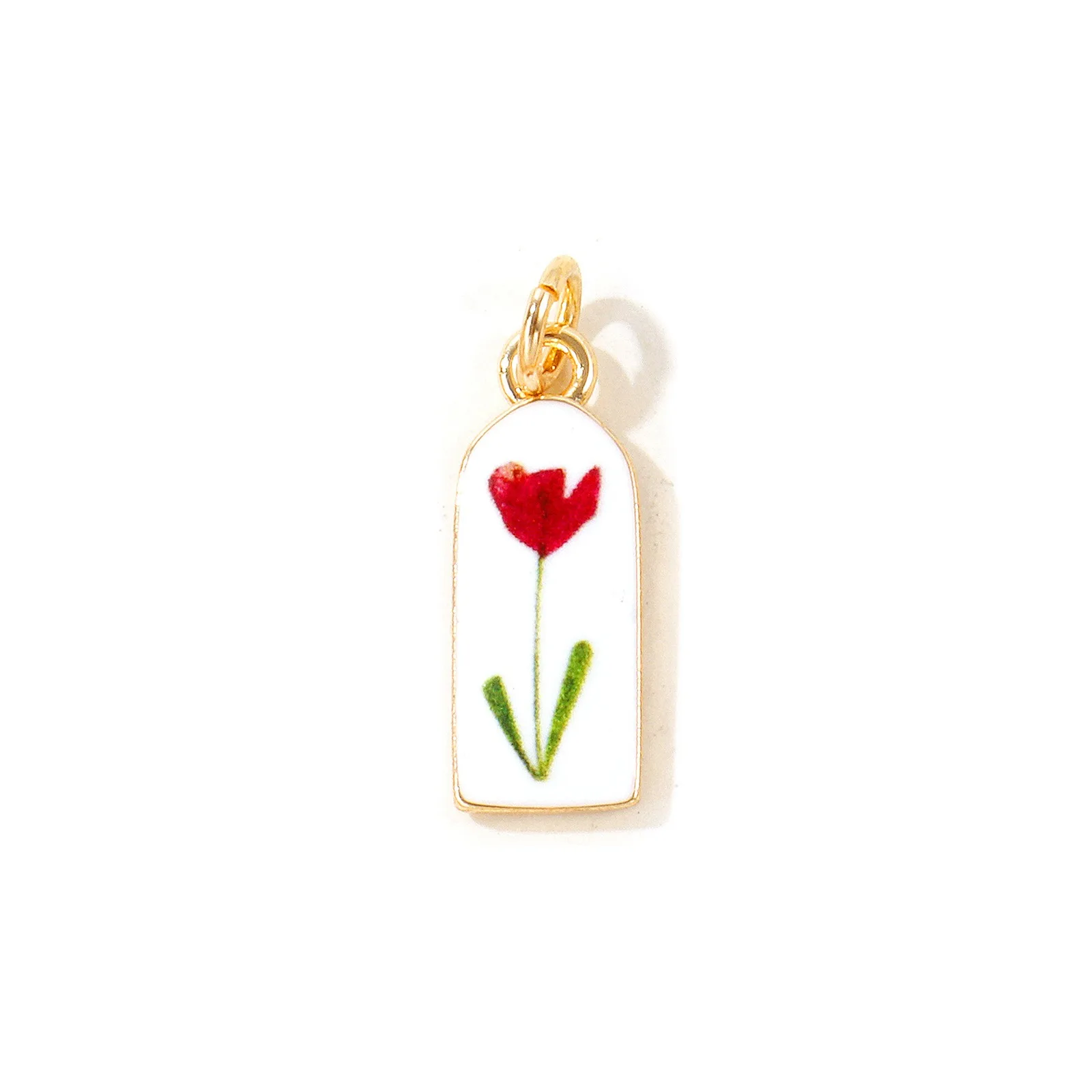1 Stück mehrfarbiger Blumen-Emaille-Anhänger mit geometrischem Muster, 18K vergoldeter Messinganhänger für DIY-Halsketten-Schmuck, Großhandel, 25mmx8mm – Detail 3