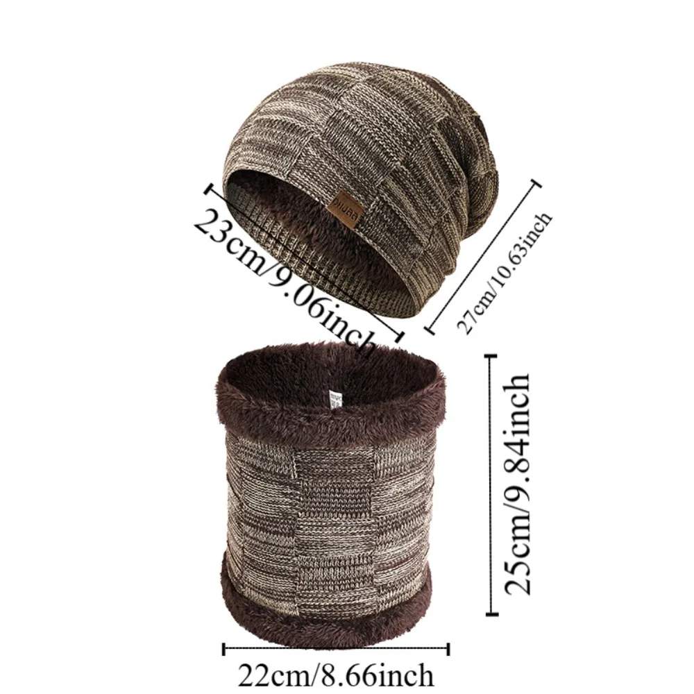 طقم وشاح وقبعة من ألياف الأكريليك للرجال ، غطاء بلوفر سميك وناعم ، قبعة صوف مربعات مرنة ، تدفئة ، موضة