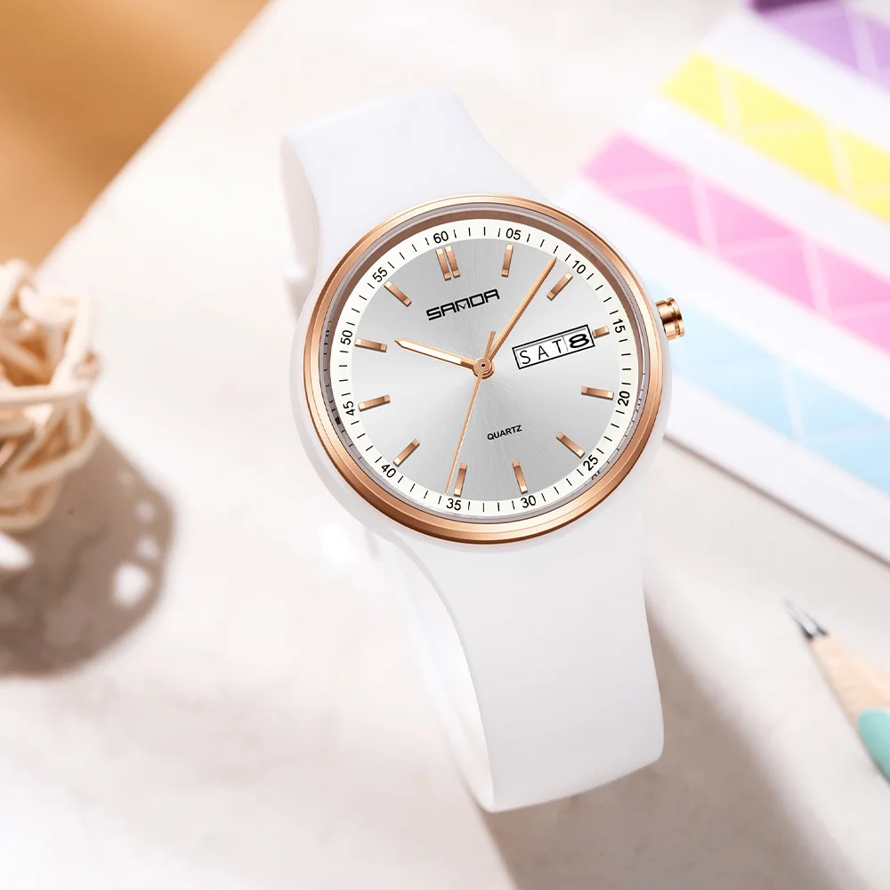 Reloj de cuarzo de alta calidad para mujer, cronógrafo con correa de silicona, sencillo y elegante, a la moda