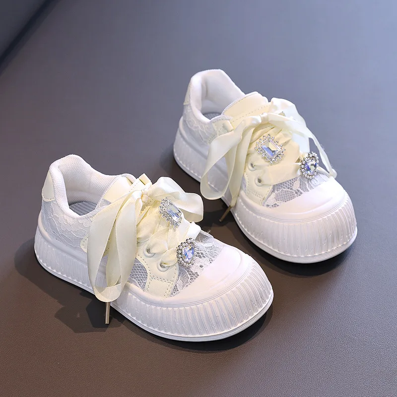 Children\'s Mesh Board Shoes Rhinestone Fashion Girls Shoes Versatile 2024 Breathable Kids Sneakers Non-slip Toddler Casual Shoes