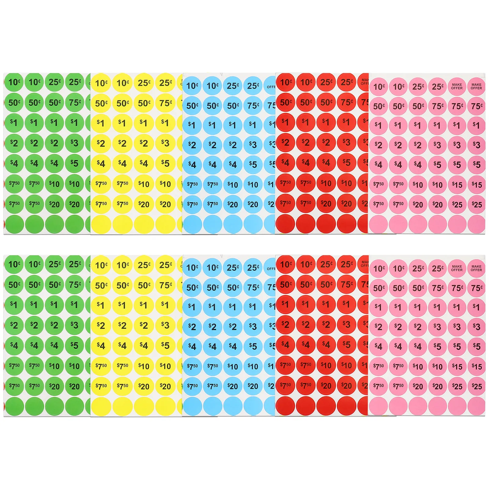 

10 Sheets Round Bright Color Pricing Stickers For Supermarkets Retail Stores Small Business Sale Markets Yard Sales Removable