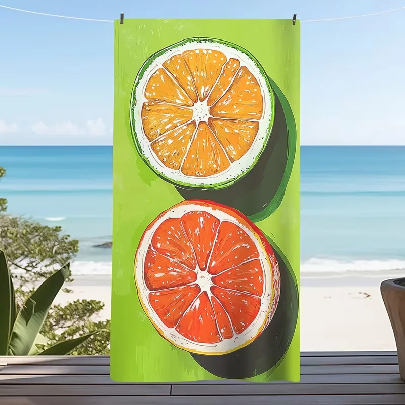 Orange Striped Lemon Print Beach Towel Modern Minimalism Quick Dry Absorbent Lightweight Summer Towel for Beach Travel