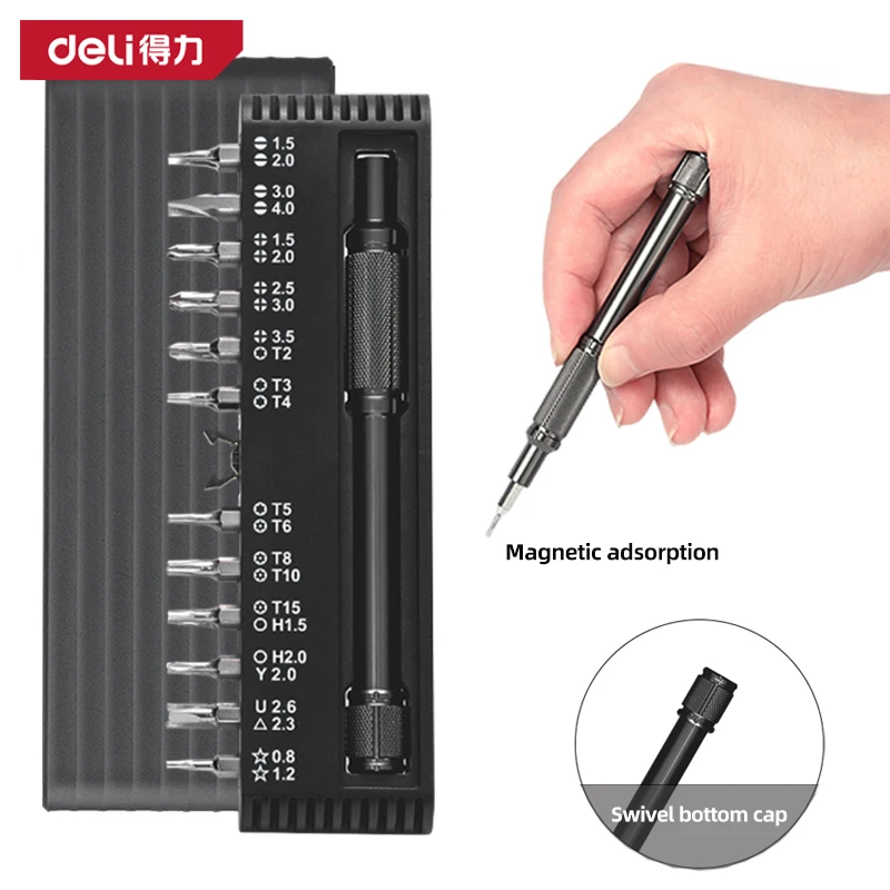 

DELI Magnetic Precision Screwdriver Set,25 In 1 Mini Pocket Screwdriver Set, For Mobile phone, camera, watch Maintenance tools