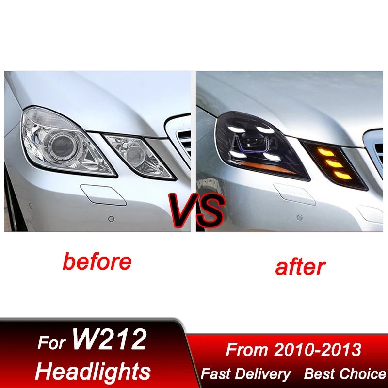 المصابيح الأمامية للسيارة لمرسيدس بنز E Class W212 2010-2013 بورش نمط LED السيارات كشافات الجمعية العارض عدسة الملحقات عدة #2