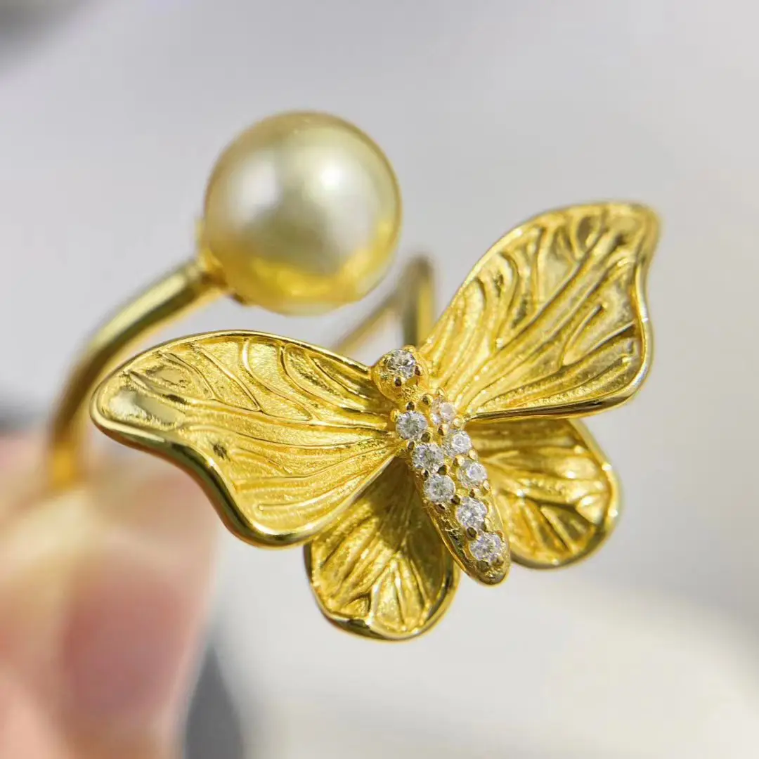 فراشة S925 فضة قابل للتعديل حلقة جبل إعدادات النتائج حوامل ملحقات أجزاء ل 6-7 مللي متر اللؤلؤ 5 قطعة/الوحدة #1