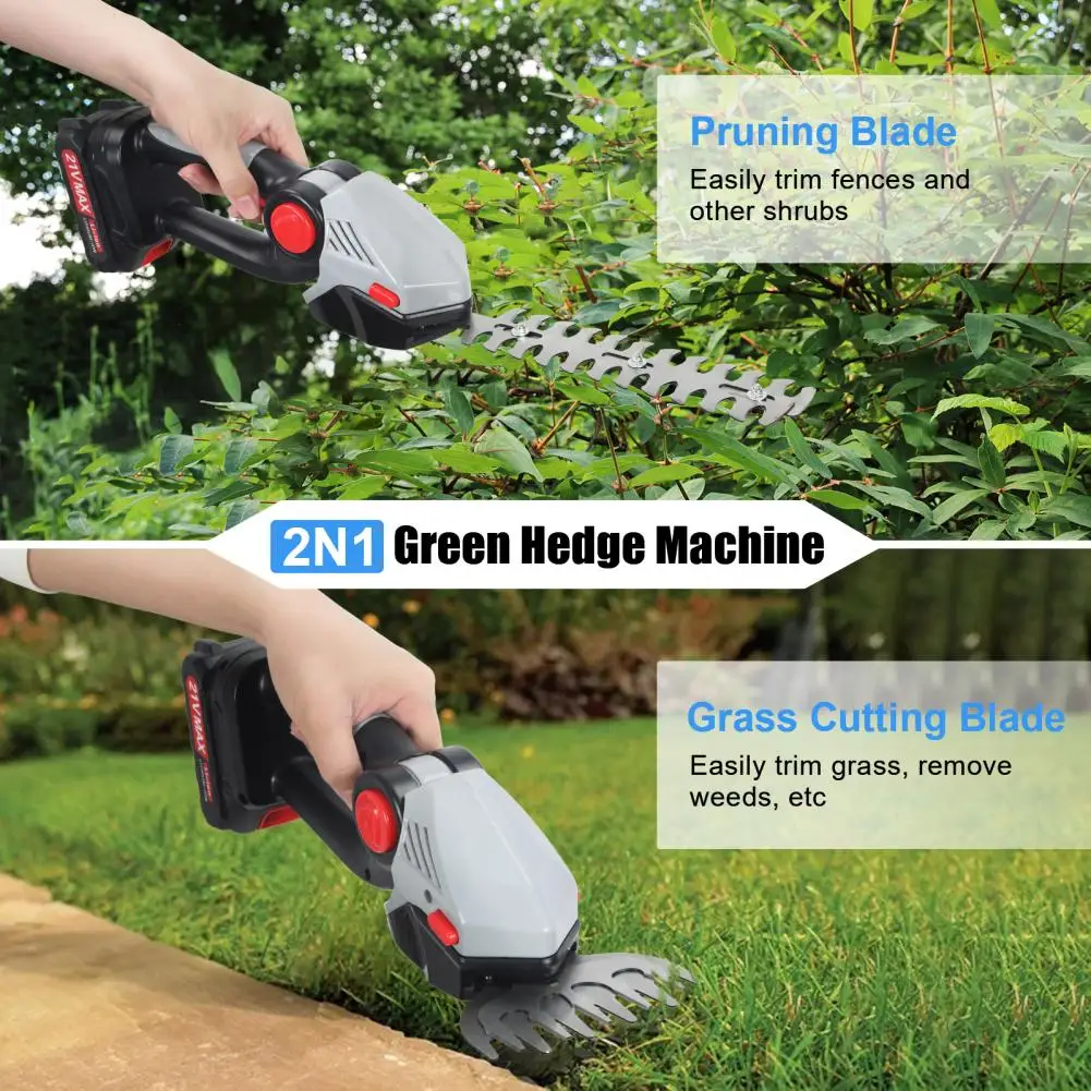 

2-in-1 21V Mini Pole Hedge Trimmer, Electric Grass Shear with Extension Pole, Multi-Angle Adjustable Cordless Shrub Trimmer, Ba
