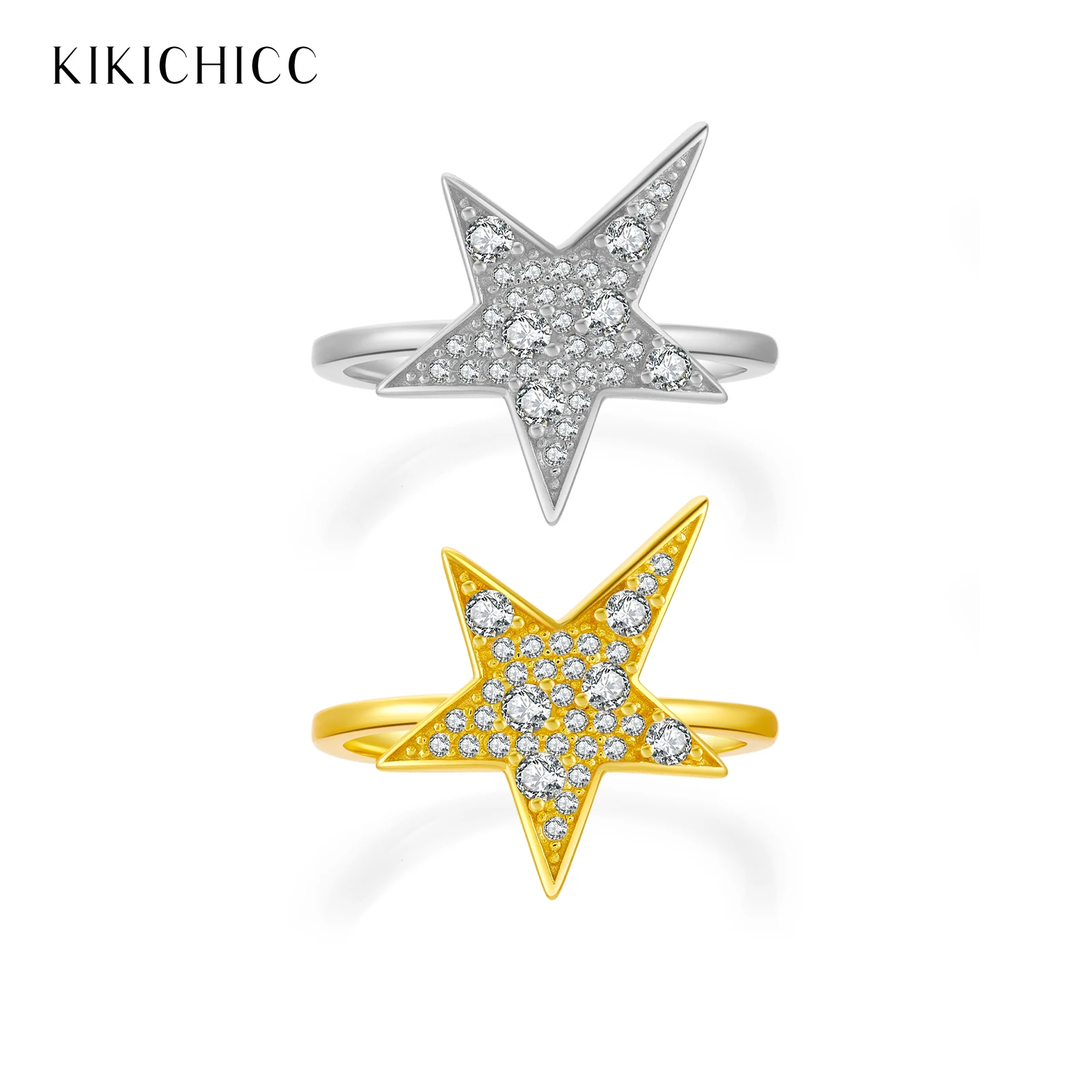 

KIKICHICC 100% стерлинговое серебро 925 пробы, золото, циркон, размер звезды, женское кольцо, большое, женское, 2021, ювелирные изделия в стиле панк, вечерние, изысканные драгоценности