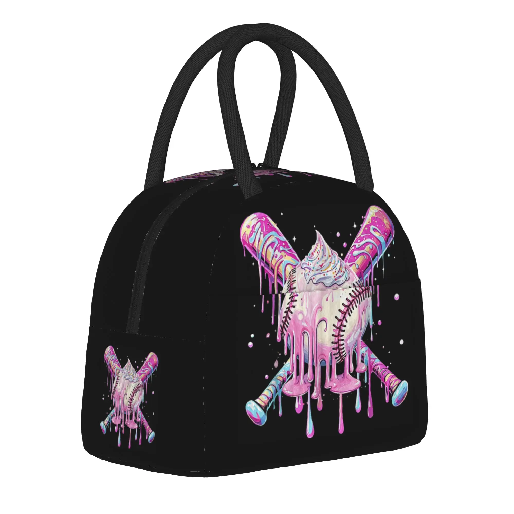 Baseball Bat Ice Cream Watercolor  Insulated Lunch Bags Thermal Bag Reusable  High Capacity Tote Lunch Box Bento Pouch