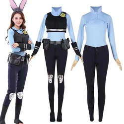 Zootopia Judy królik kostium cosplayowy Anime Nick Fox Woody Cartoon Cosplay królik Judy policjant Halloween karnawał garnitur