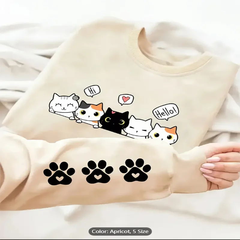 

Женская розовая толстовка с милым котом и графическим принтом, повседневный пуловер, топ, повседневный топ с длинными рукавами, можно стирать в машине